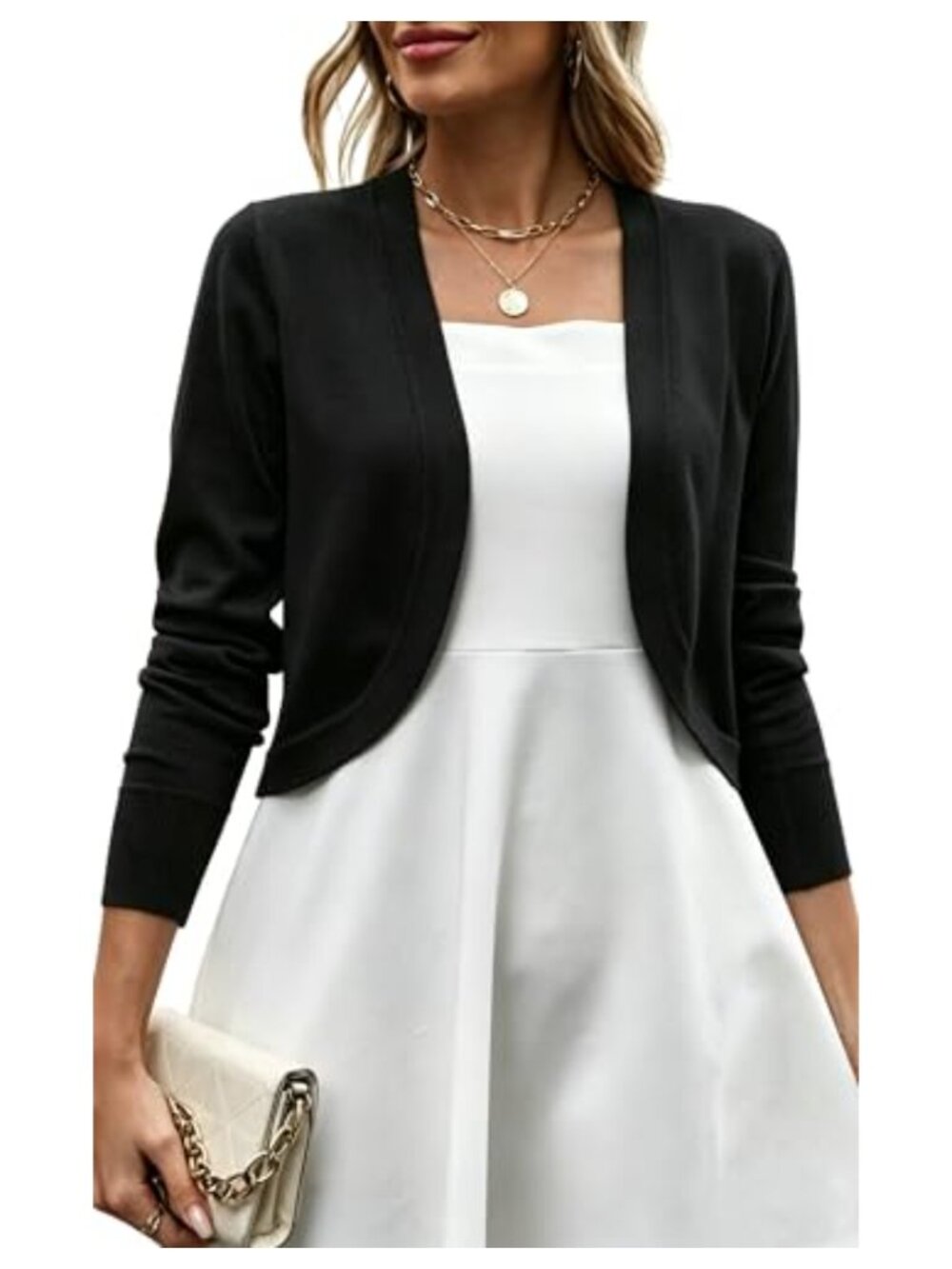 Women's Knit Bolero Shrug Open Front Cropped Cardigan Sweater for Dresses